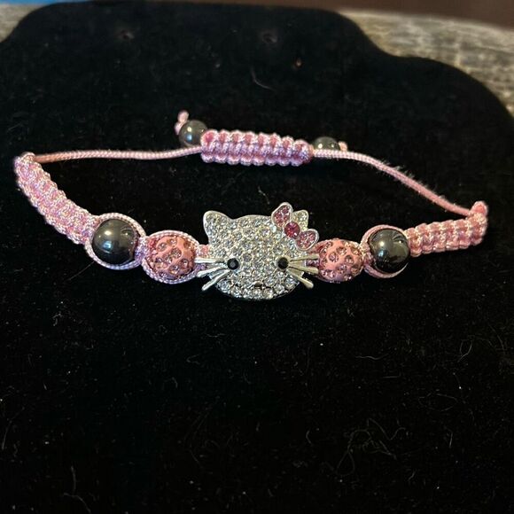 Hello Kitty Pink Adjustable Friendship Bracelet Rhinestone Pull Cord. NWT - Picture 1 of 7